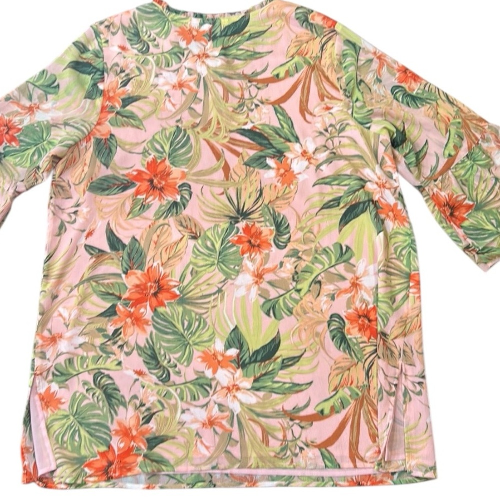 J. Jill Tropical Floral Print Lined Chiffon 3/4 Sleeve Tunic Top XL - Picture 8 of 13